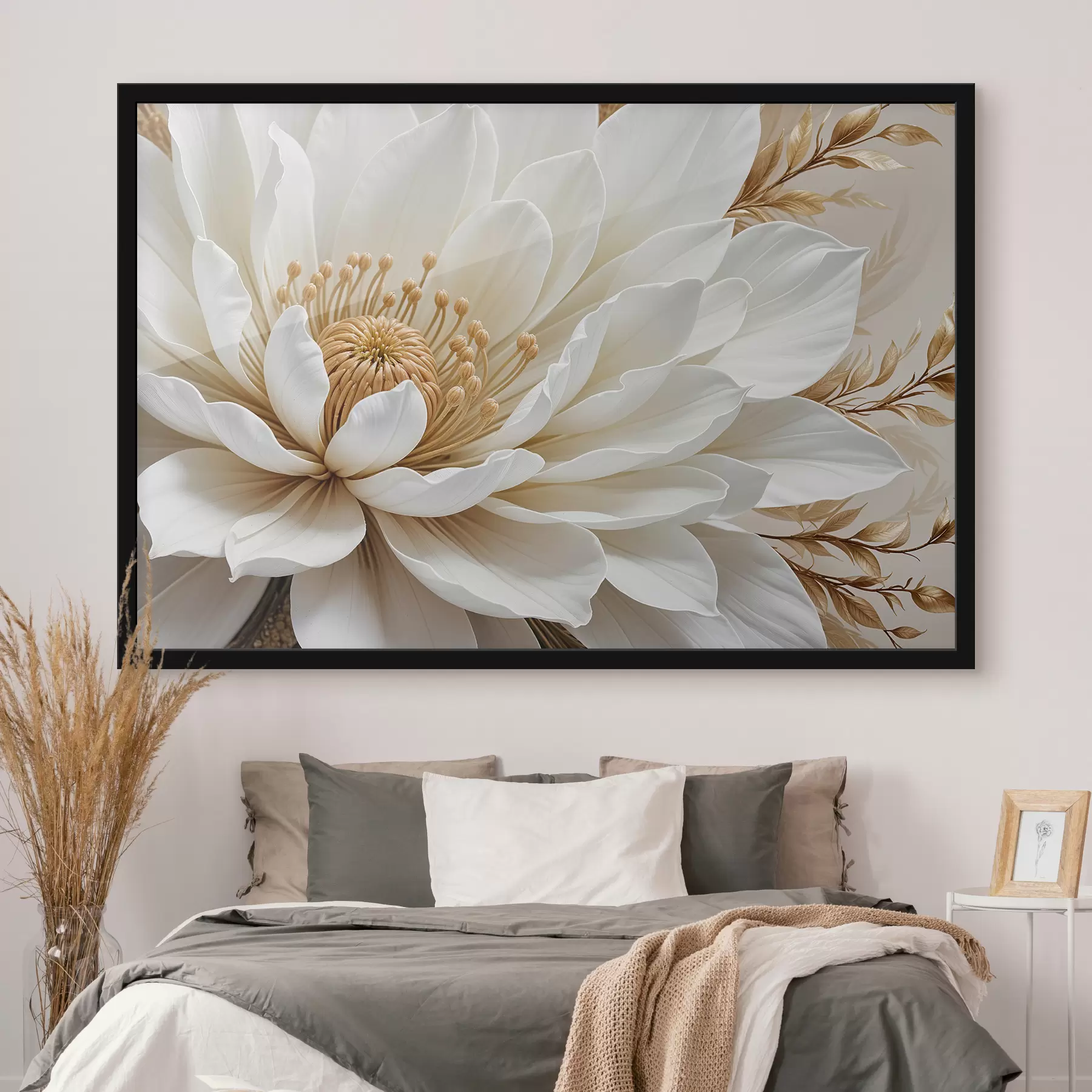 carta da parati Un primo piano di un grande fiore bianco della dalia con petali delicati e un centro giallo vibrante nr. f39508