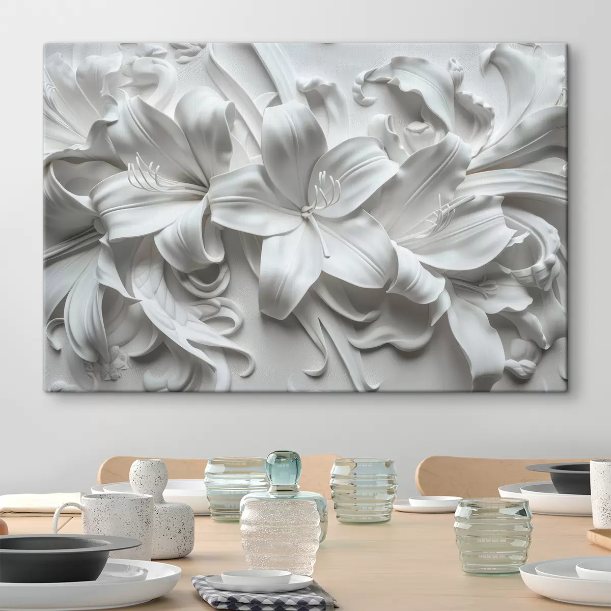 carta da parati Rilievo 3d bianco di gigli scolpiti nr. s39654