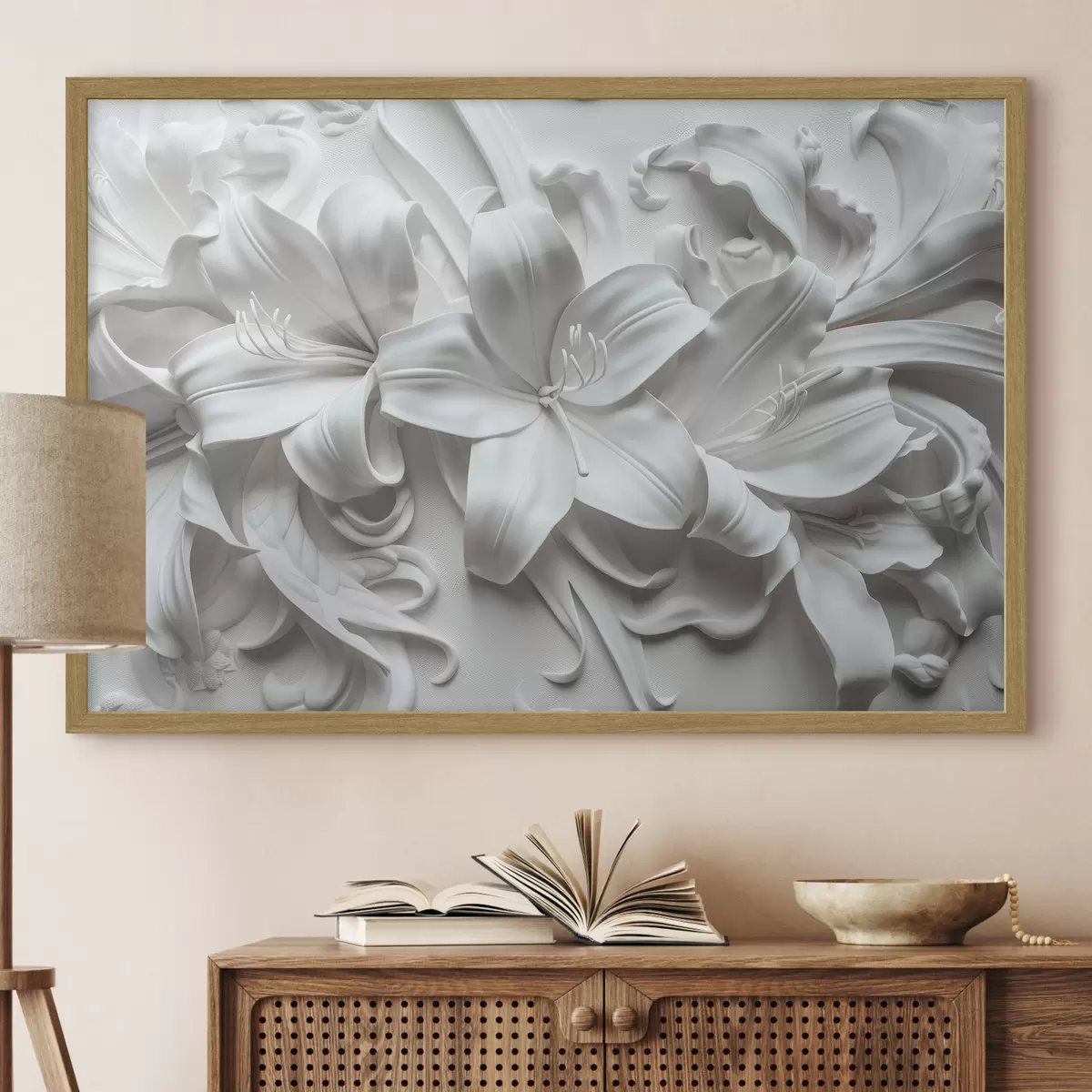 Poster Rilievo 3d bianco di gigli scolpiti f39654