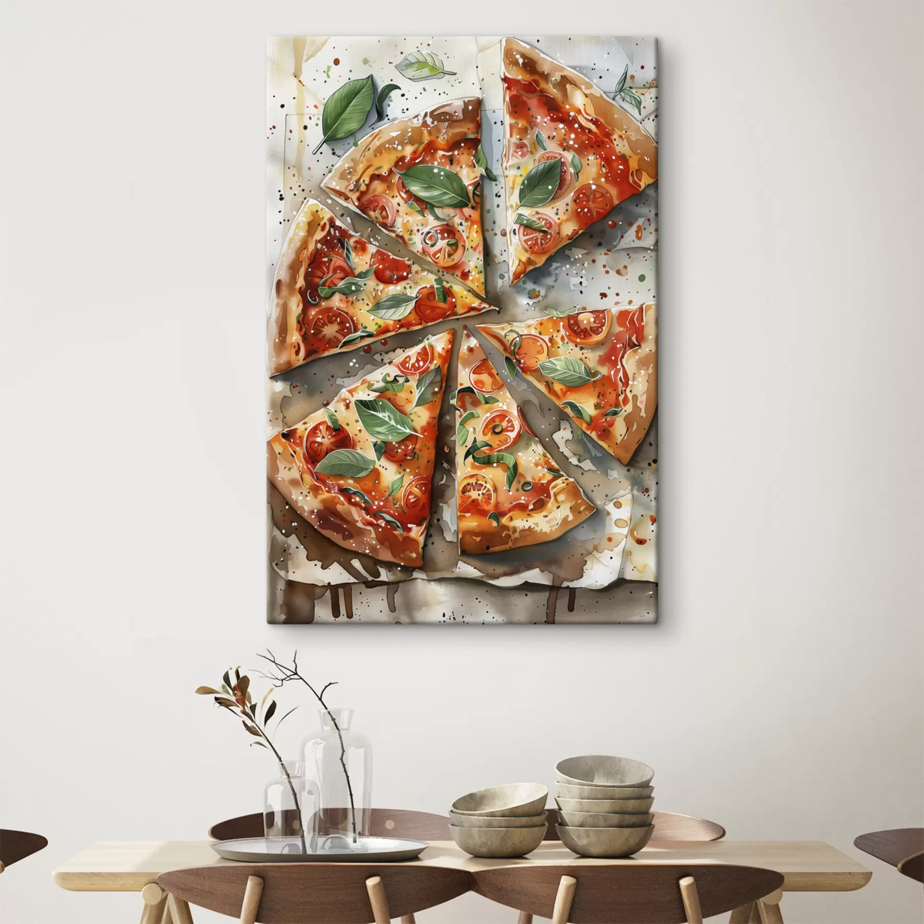 carta da parati Deliziosa pizza italiana, arte alimentare ad acquerello, margarita, pomodori nr. s39703