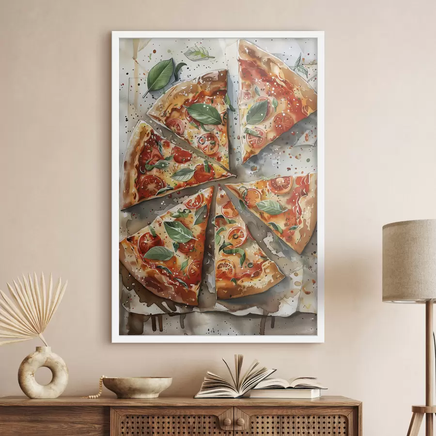 carta da parati Deliziosa pizza italiana, arte alimentare ad acquerello, margarita, pomodori nr. f39703