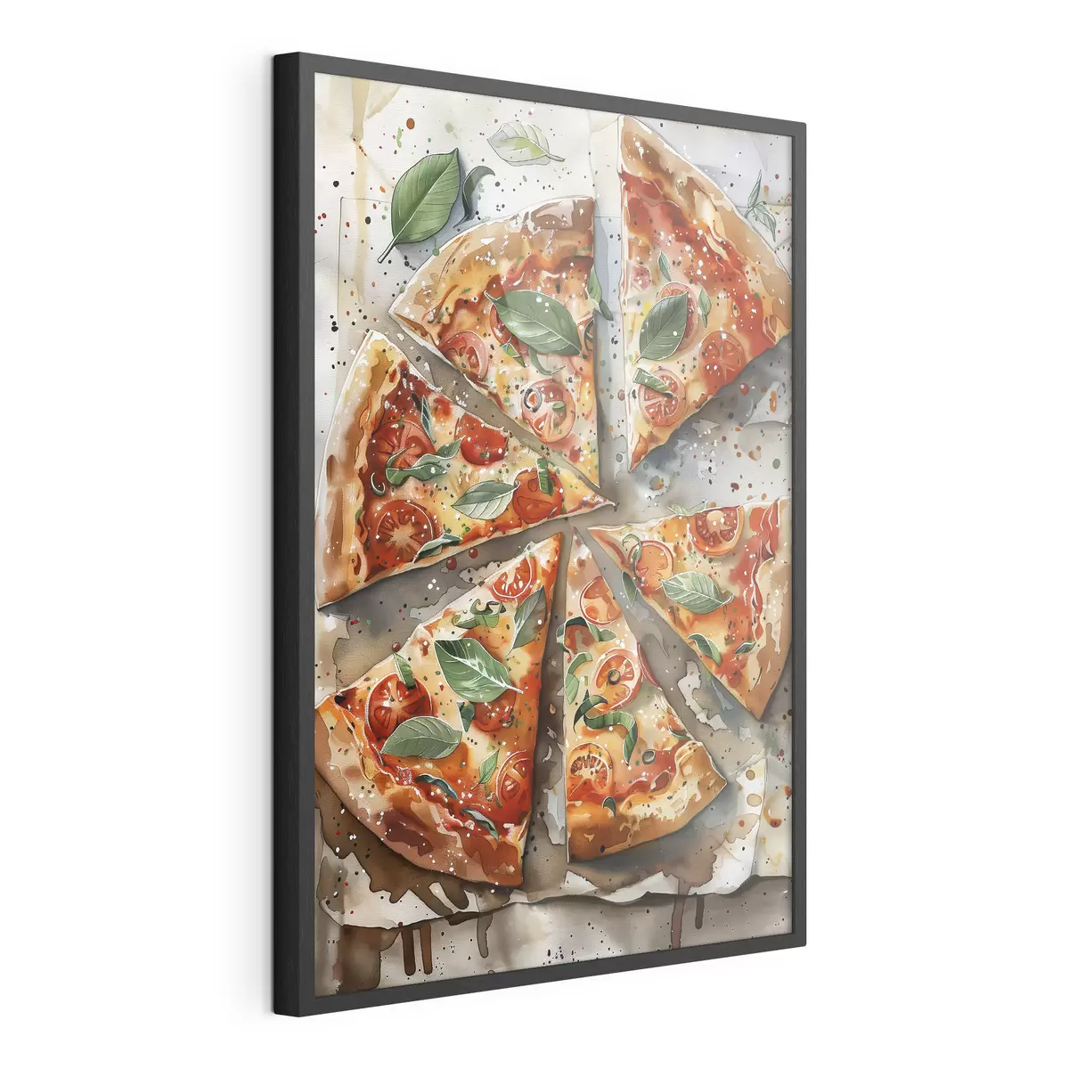 Poster Deliziosa pizza italiana, arte alimentare ad acquerello, margarita, pomodori f39703
