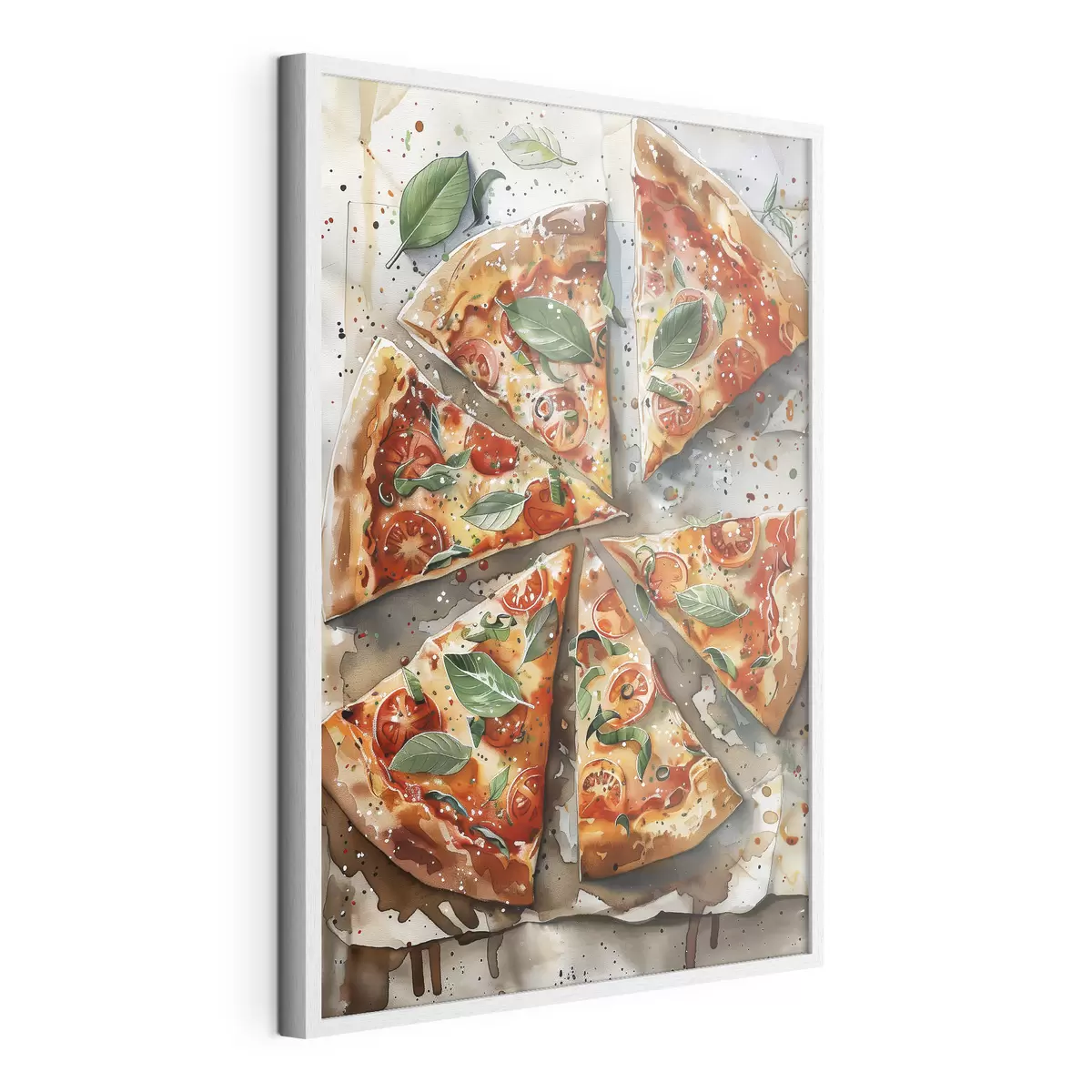 Poster Deliziosa pizza italiana, arte alimentare ad acquerello, margarita, pomodori f39703