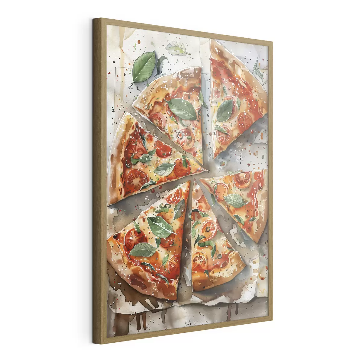 Poster Deliziosa pizza italiana, arte alimentare ad acquerello, margarita, pomodori f39703