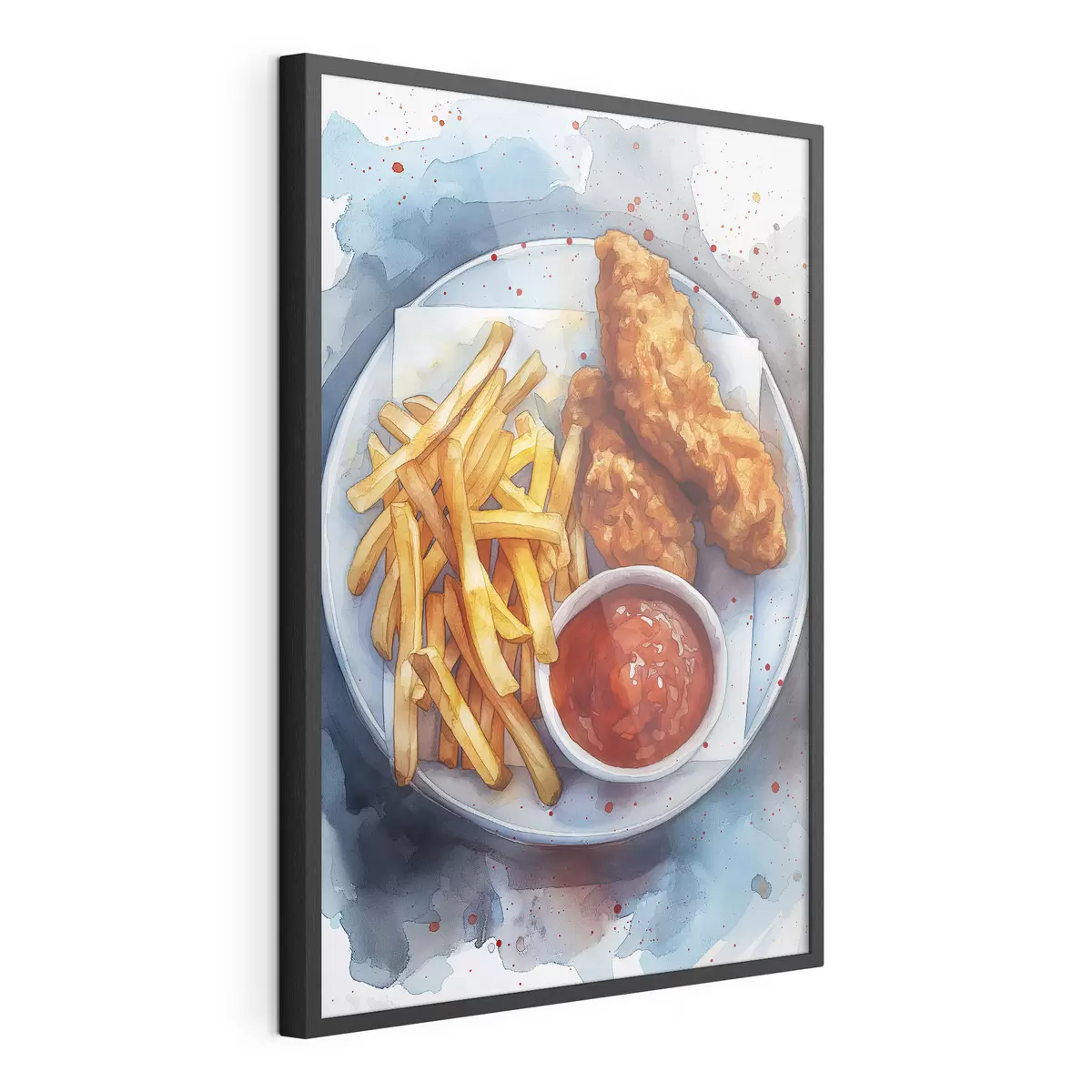 Poster Cibo di strada dell'acquerello, patatine fritte con pollo arrosto, delizioso f39709