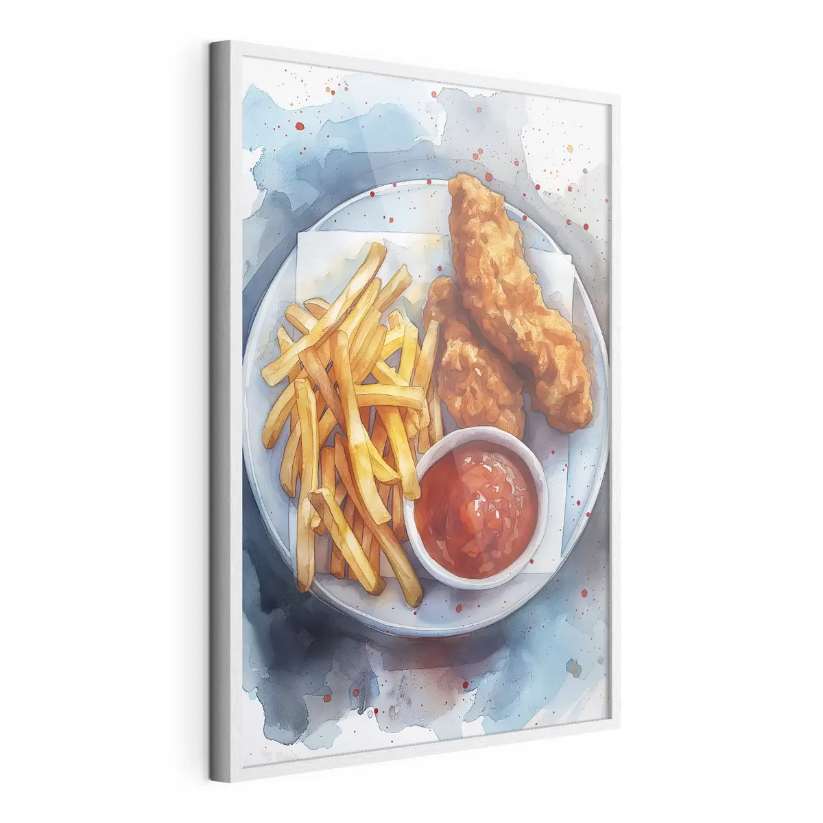 Poster Cibo di strada dell'acquerello, patatine fritte con pollo arrosto, delizioso f39709