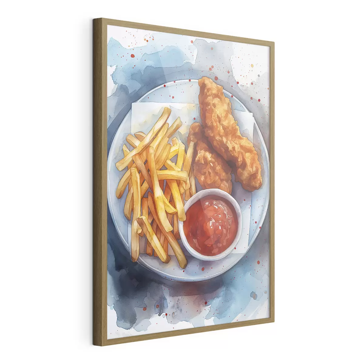 Poster Cibo di strada dell'acquerello, patatine fritte con pollo arrosto, delizioso f39709