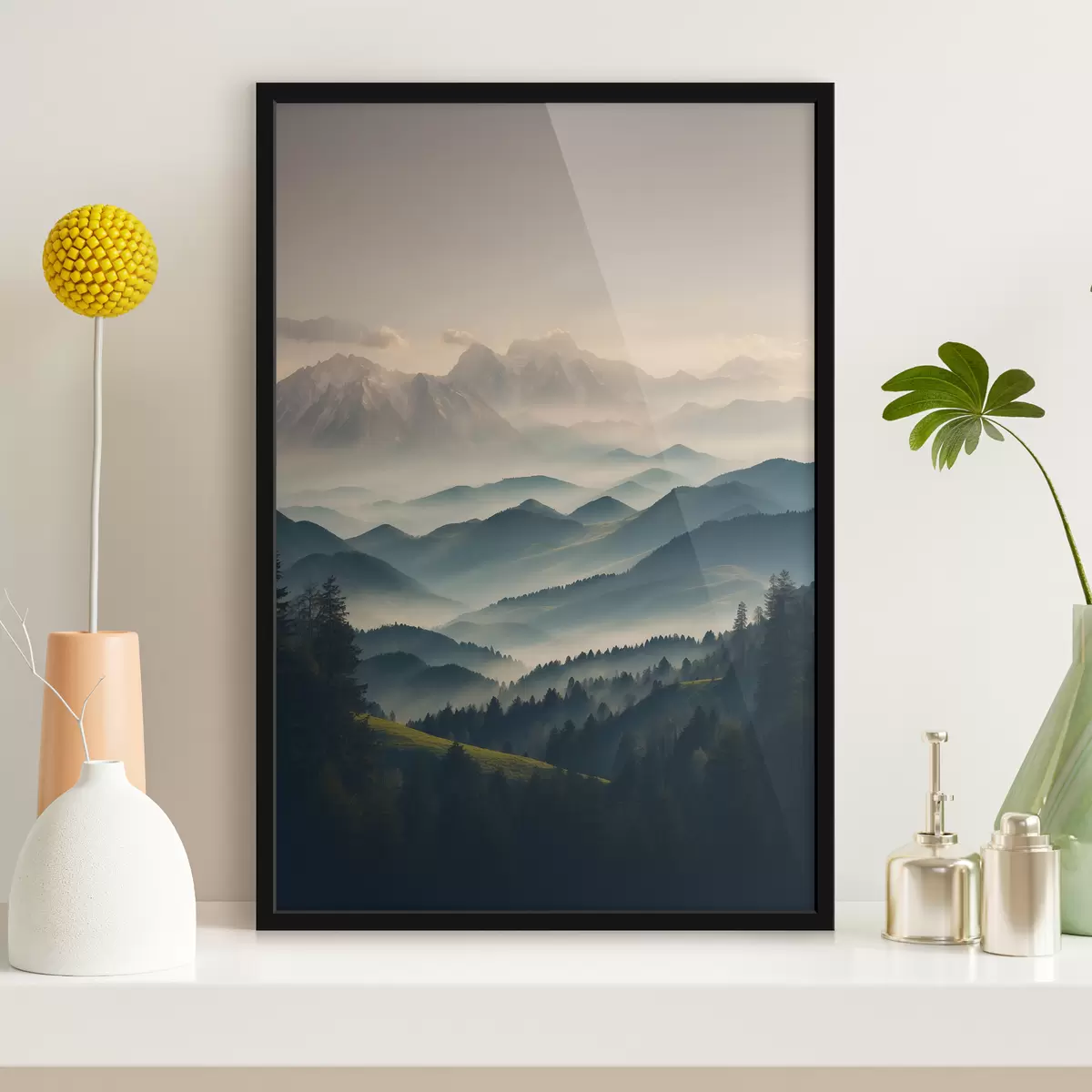 Poster Vista sulle montagne nebbiose f39596