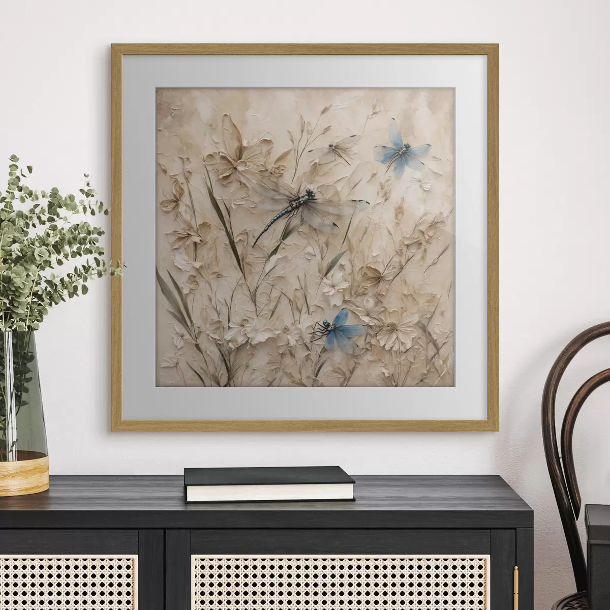 Poster Libellule su fondo beige astratto f39600
