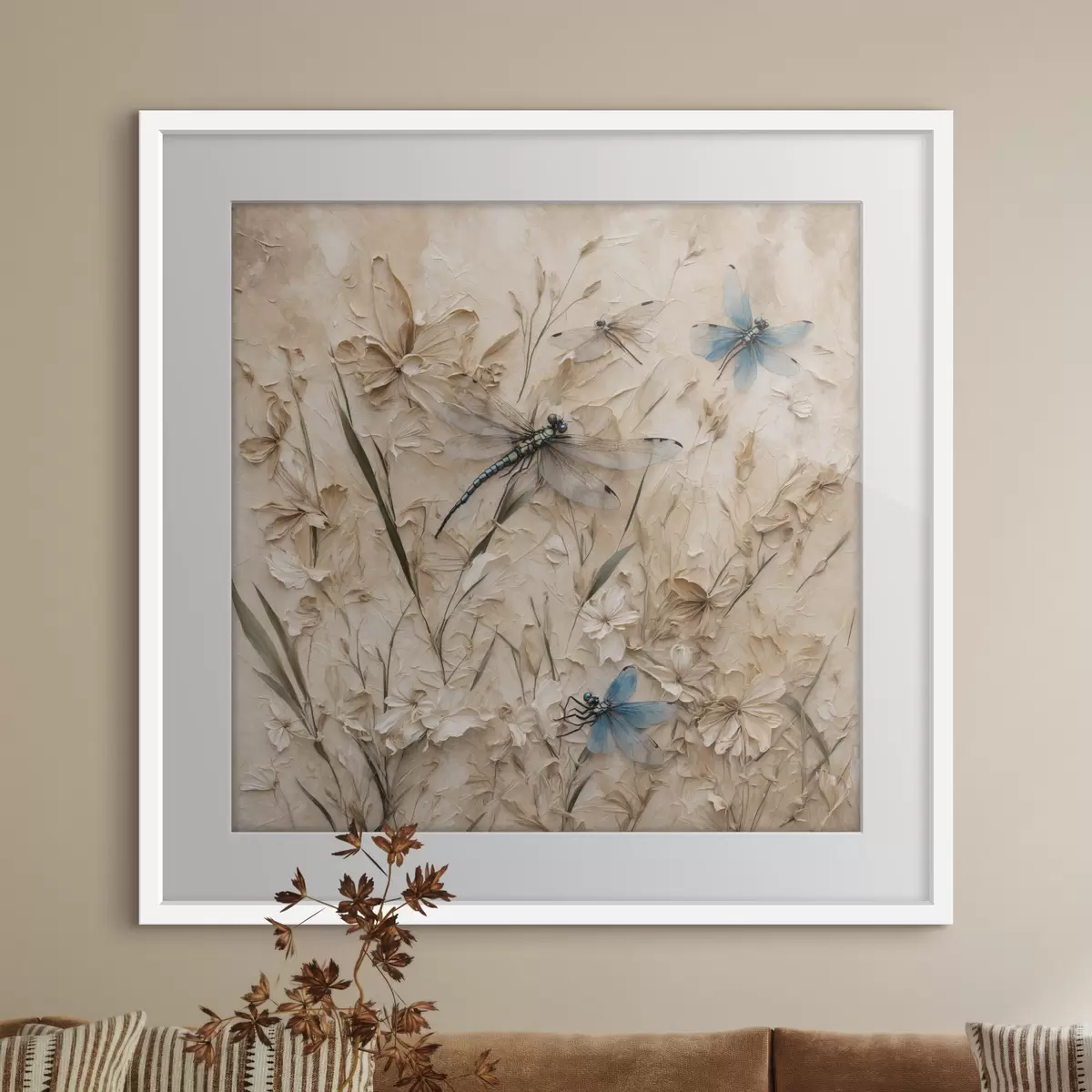 Poster Libellule su fondo beige astratto f39600