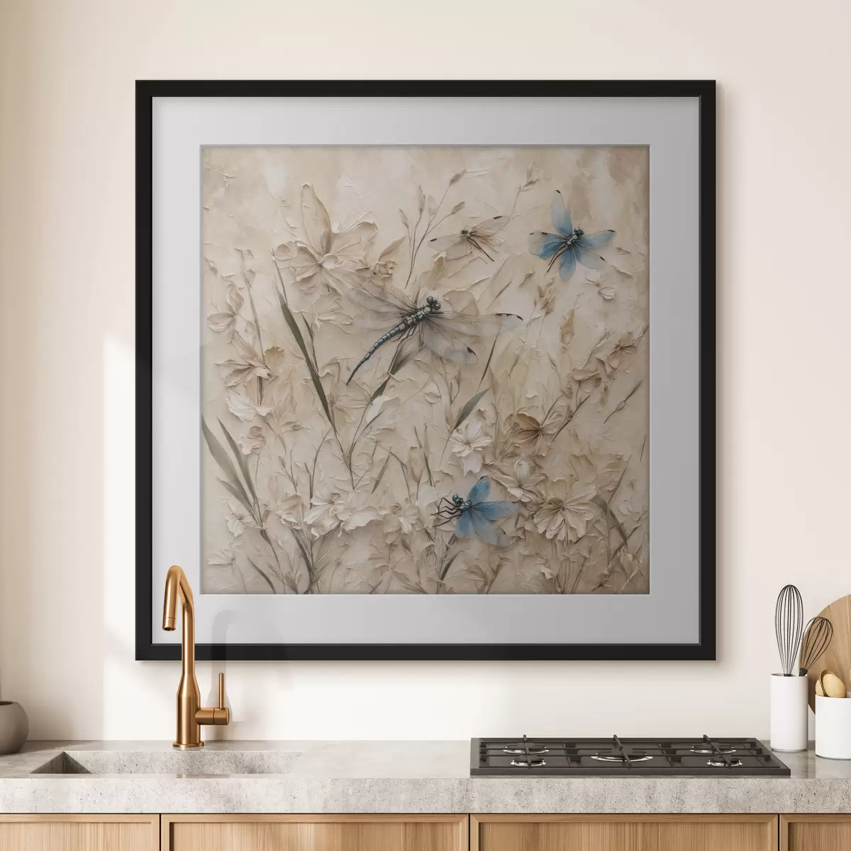 Poster Libellule su fondo beige astratto f39600