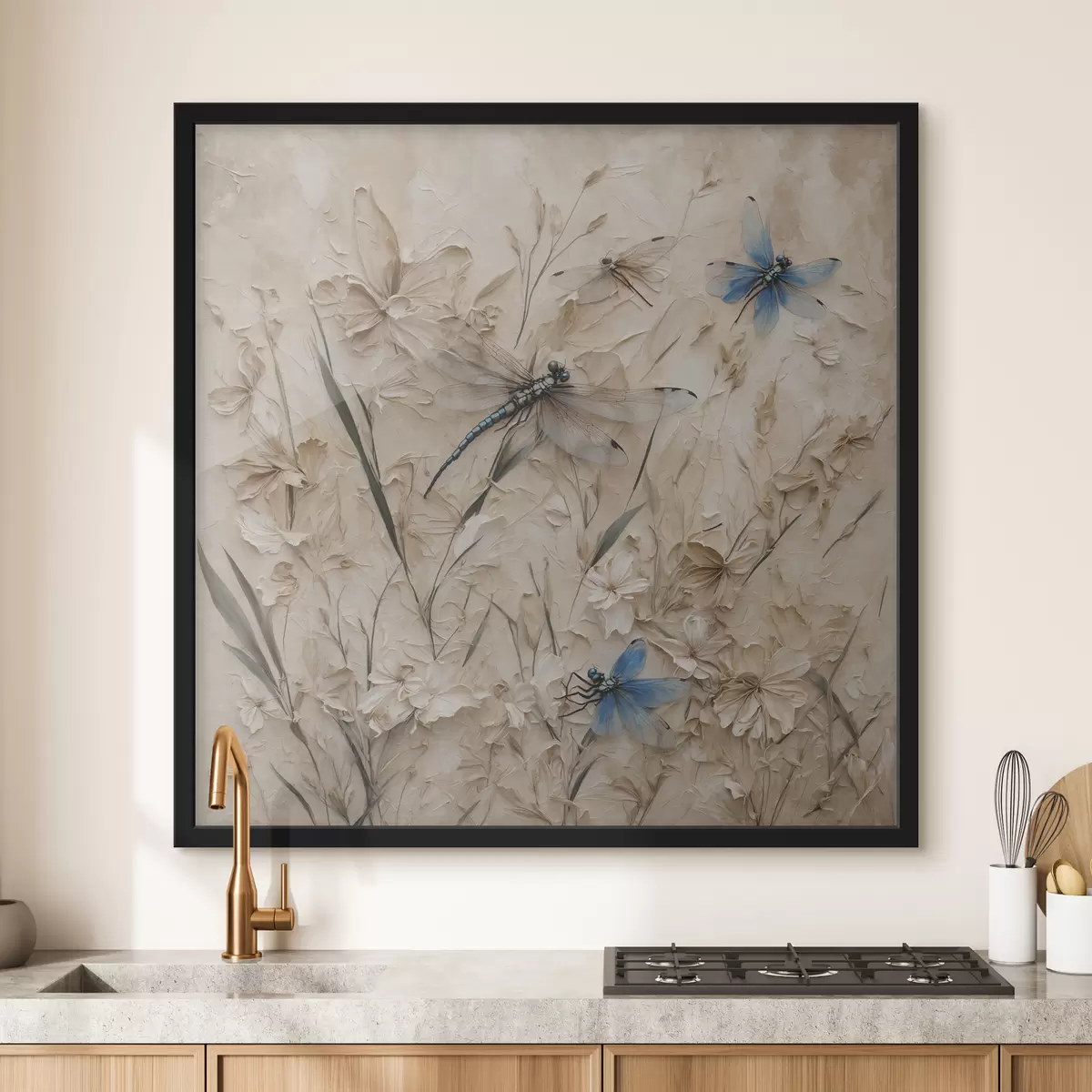 Poster Libellule su fondo beige astratto f39600