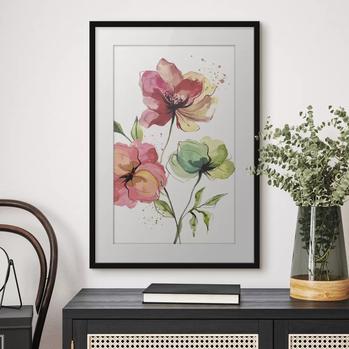 Poster Fiori ad acquerelli con spruzzi di vernice f39769