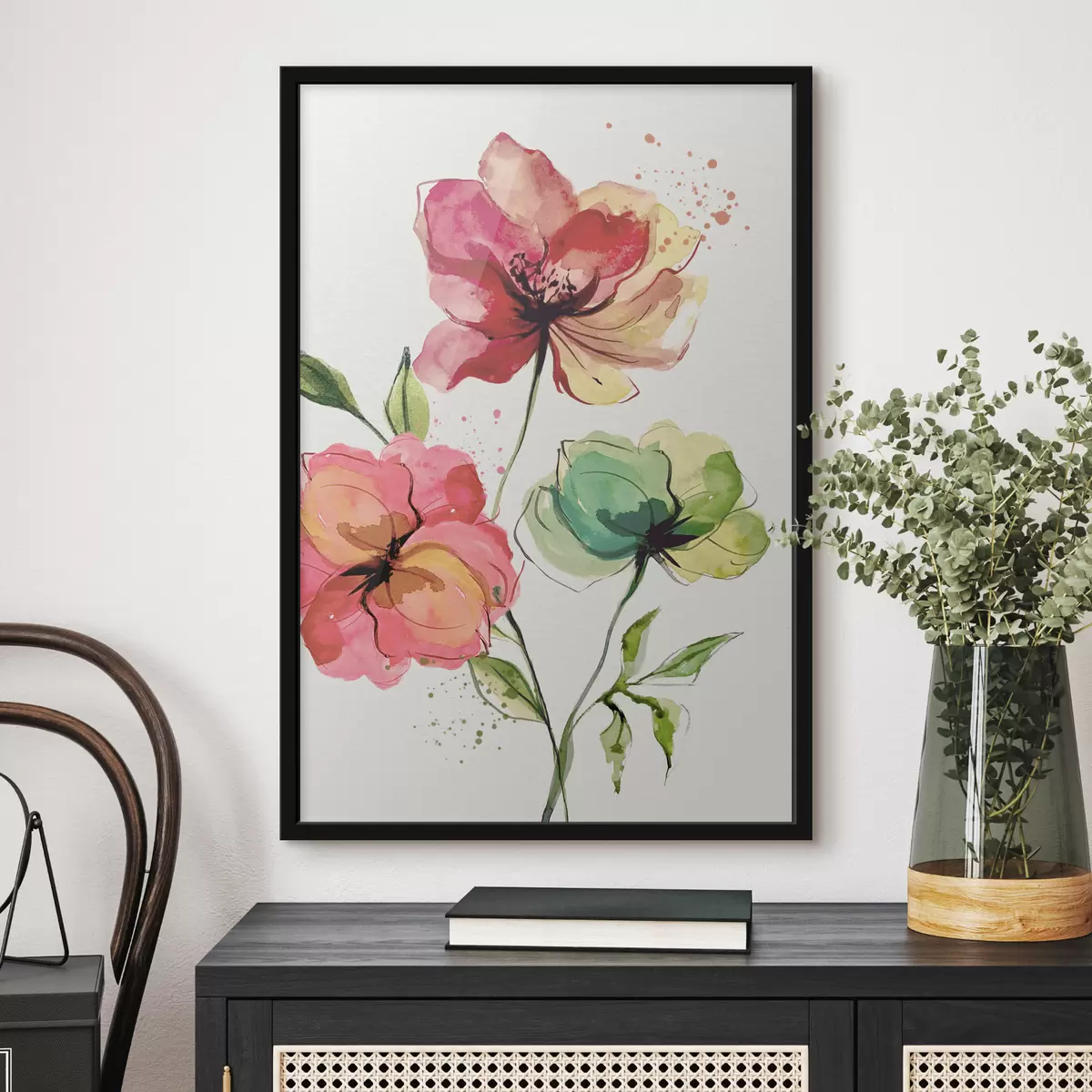 Poster Fiori ad acquerelli con spruzzi di vernice f39769