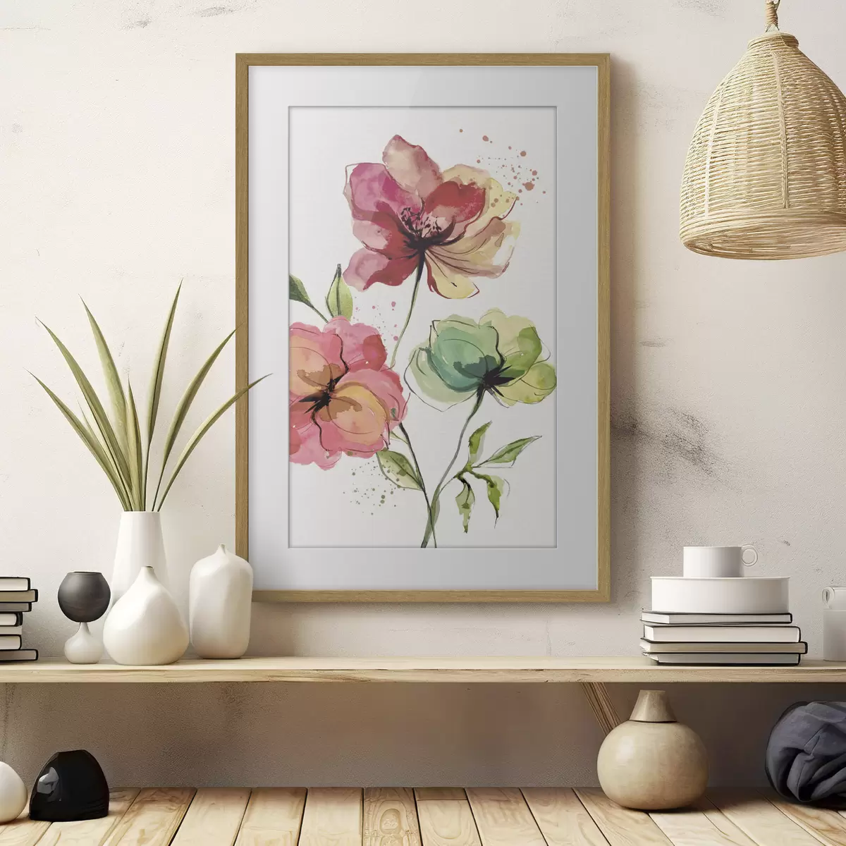 Poster Fiori ad acquerelli con spruzzi di vernice f39769