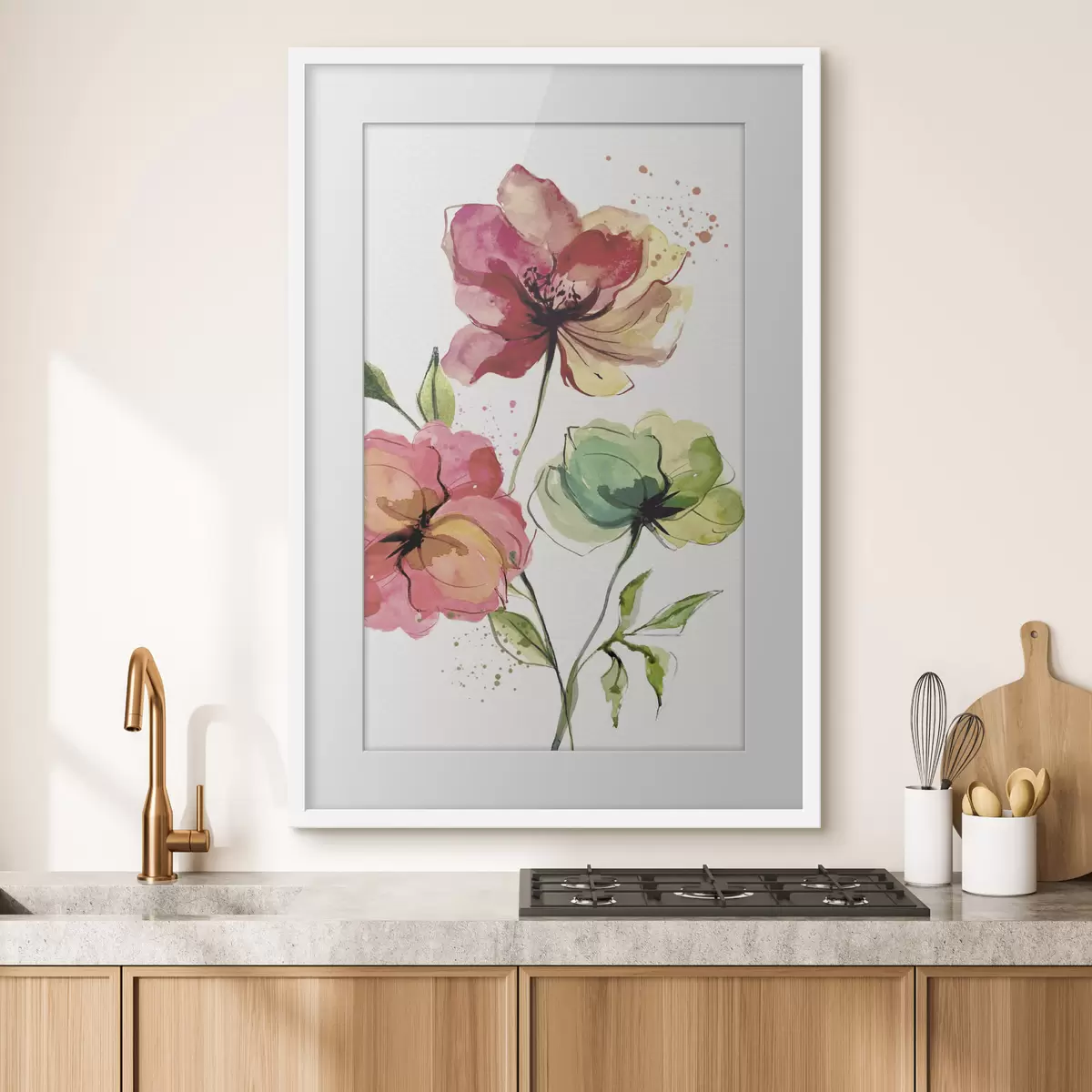 Poster Fiori ad acquerelli con spruzzi di vernice f39769