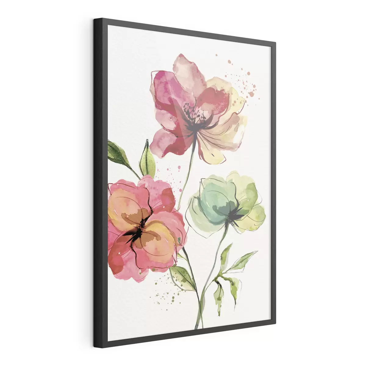Poster Fiori ad acquerelli con spruzzi di vernice f39769