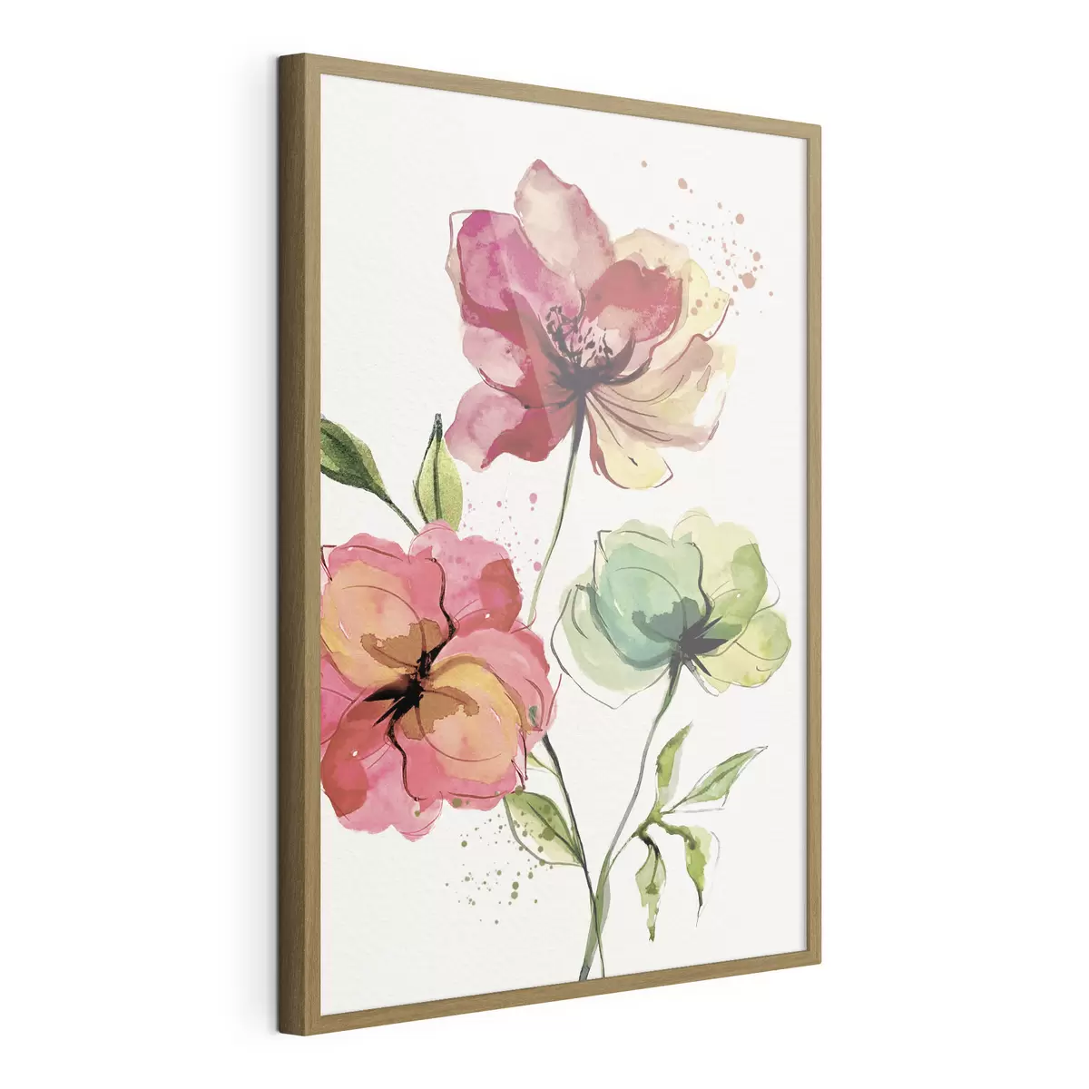 Poster Fiori ad acquerelli con spruzzi di vernice f39769
