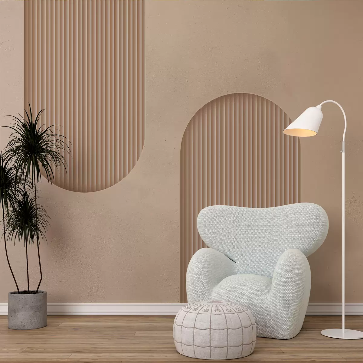 carta da parati Carta da parati strutturata Art Deco nei caldi toni del beige. Imitazione di archi volumetrici    nr. w08048