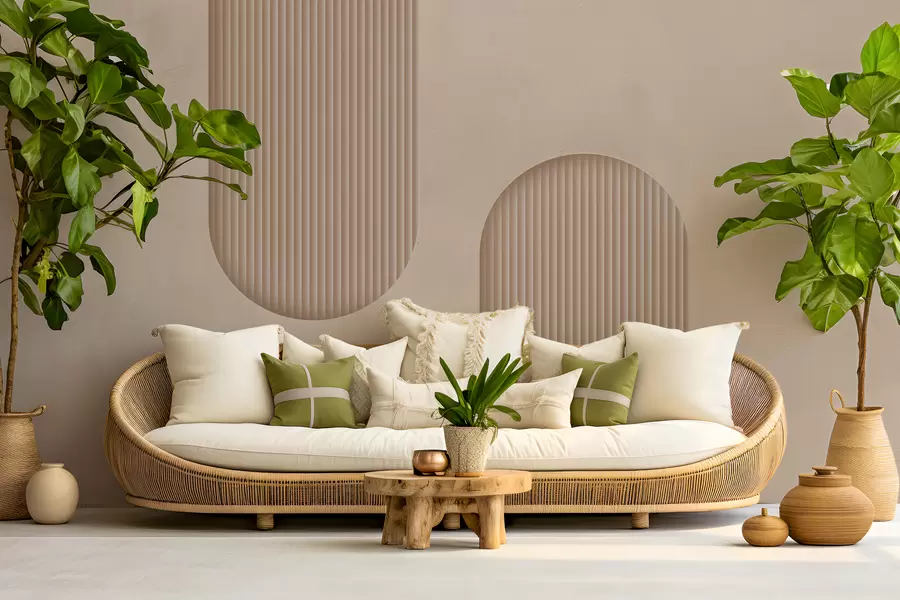 Carta da parati Moderno Carta da parati strutturata Art Deco nei caldi toni del beige. Imitazione di archi volumetrici    n. w08048