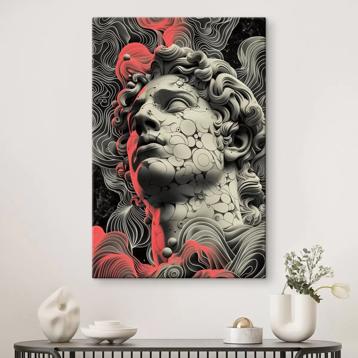 carta da parati Illustrazione lineare in bianco e nero della testa del dio greco Apollo in stile pop art nr. s39763