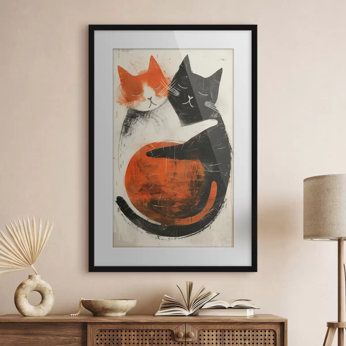Poster Illustrazione minimalista dell'inchiostro di due gatti carini f39725