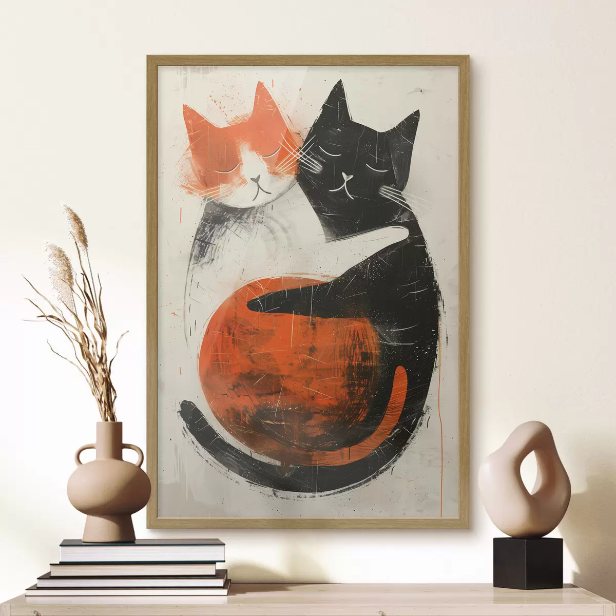 Poster Illustrazione minimalista dell'inchiostro di due gatti carini f39725