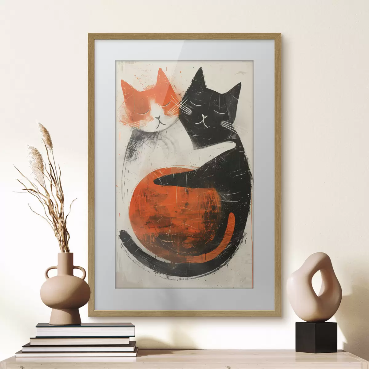 Poster Illustrazione minimalista dell'inchiostro di due gatti carini f39725