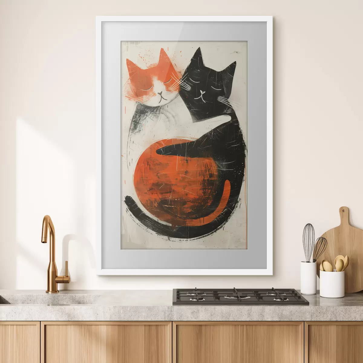 Poster Illustrazione minimalista dell'inchiostro di due gatti carini f39725