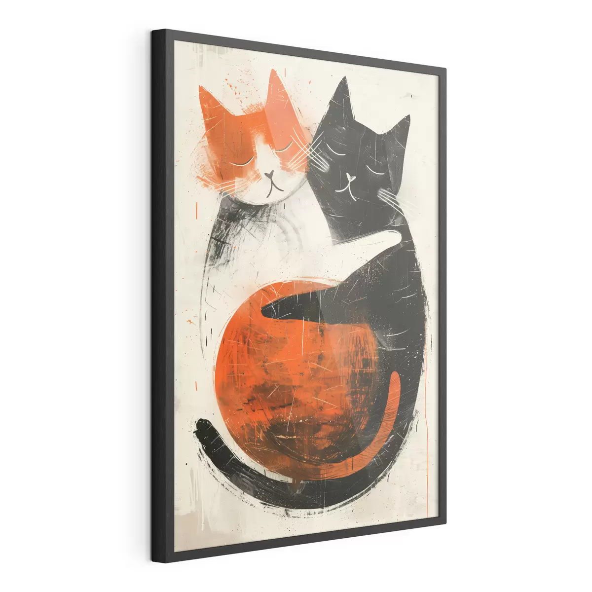 Poster Illustrazione minimalista dell'inchiostro di due gatti carini f39725