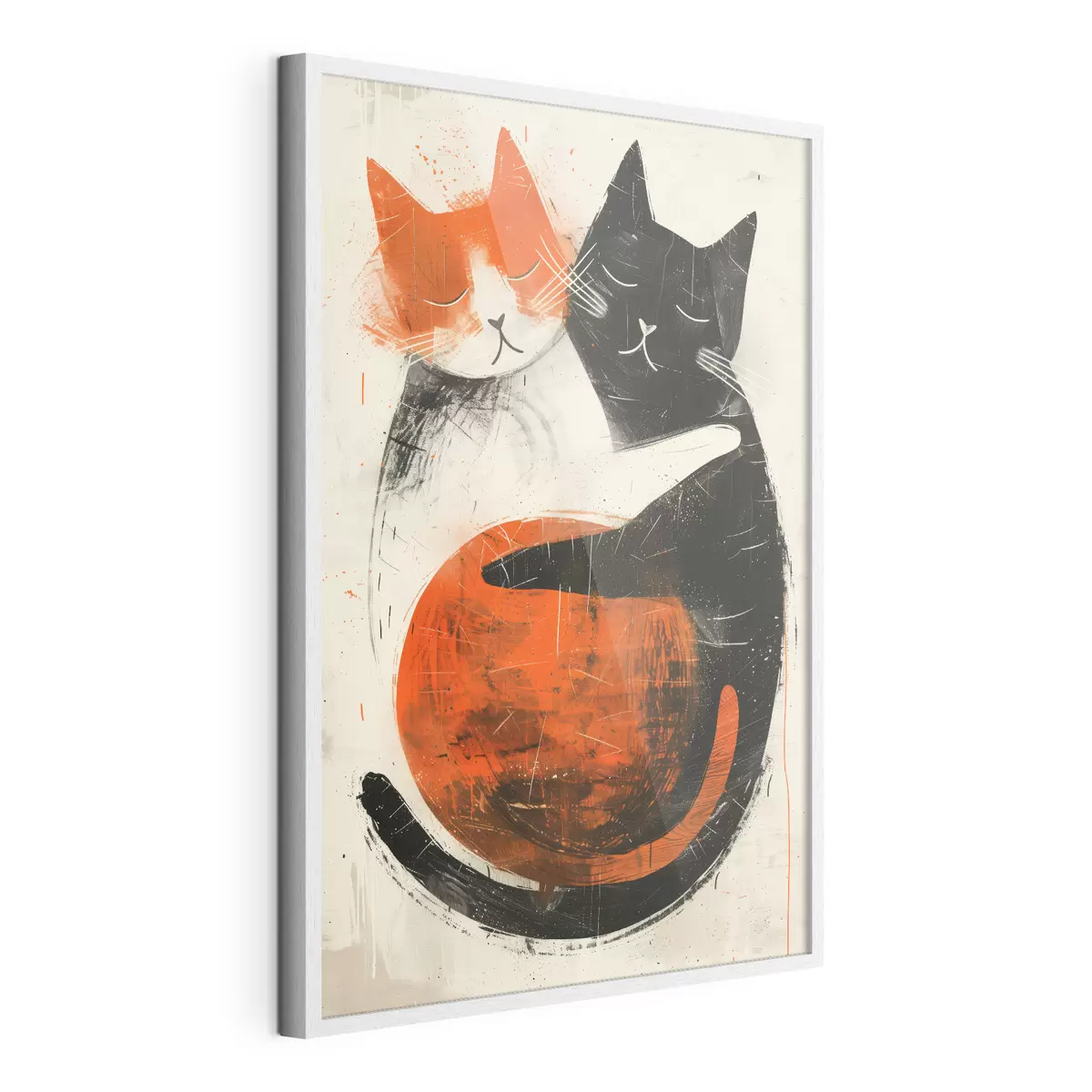 Poster Illustrazione minimalista dell'inchiostro di due gatti carini f39725