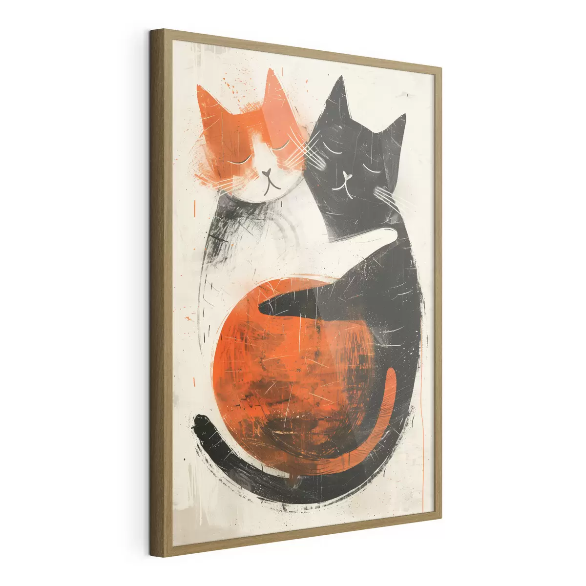 Poster Illustrazione minimalista dell'inchiostro di due gatti carini f39725