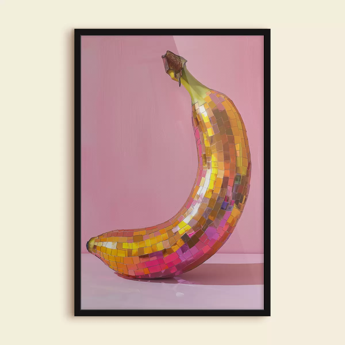 Poster Palla da discoteca Banay dipinta ad olio con sfondo rosa pastello chiaro f39766