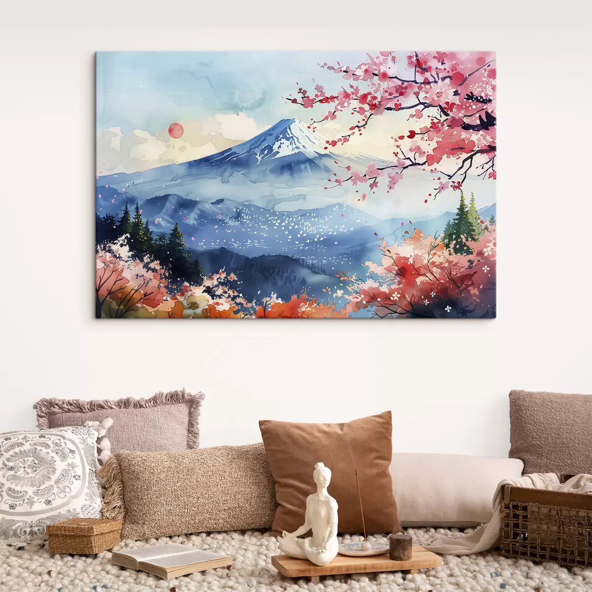 carta da parati Paesaggio della montagna Fuji, natura orientale, ciliegi, tramonto nr. s39775
