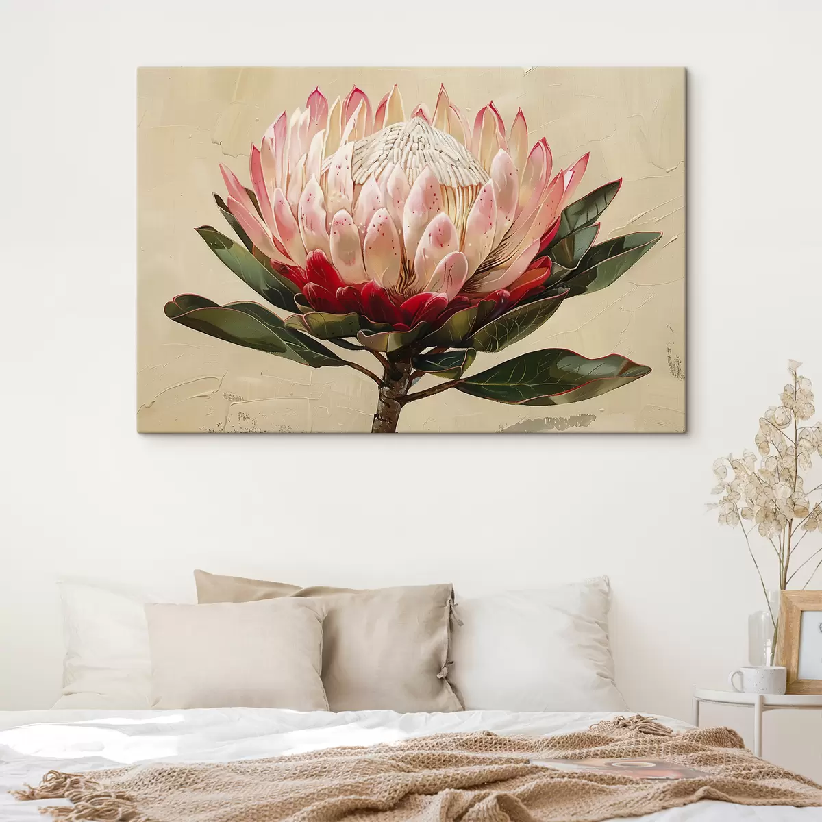 carta da parati Fiore di protea, disegno acrilico, floreale, colori naturali tenui nr. s39780
