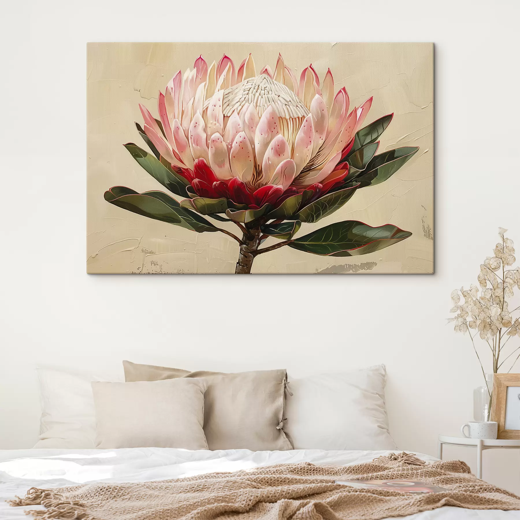 carta da parati Fiore di protea, disegno acrilico, floreale, colori naturali tenui nr. s39780