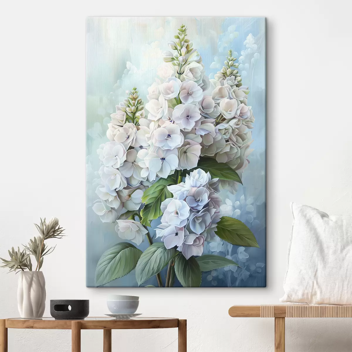 carta da parati Fiore di ortensia viola, colori naturali tenui, disegno ad acquerello nr. s39783