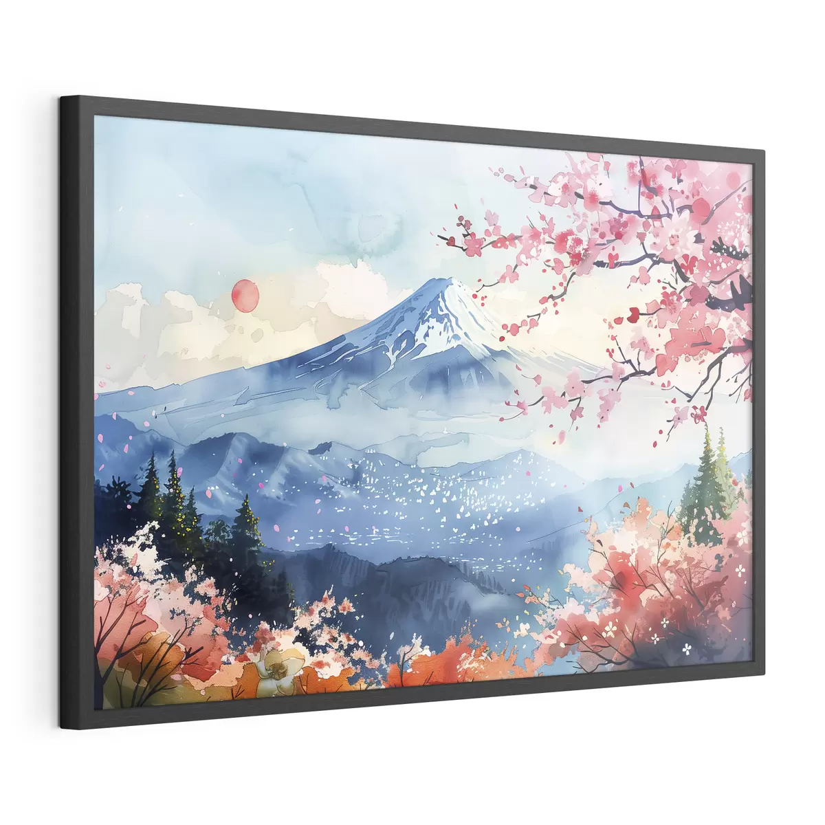 Poster Paesaggio della montagna Fuji, natura orientale, ciliegi, tramonto f39775
