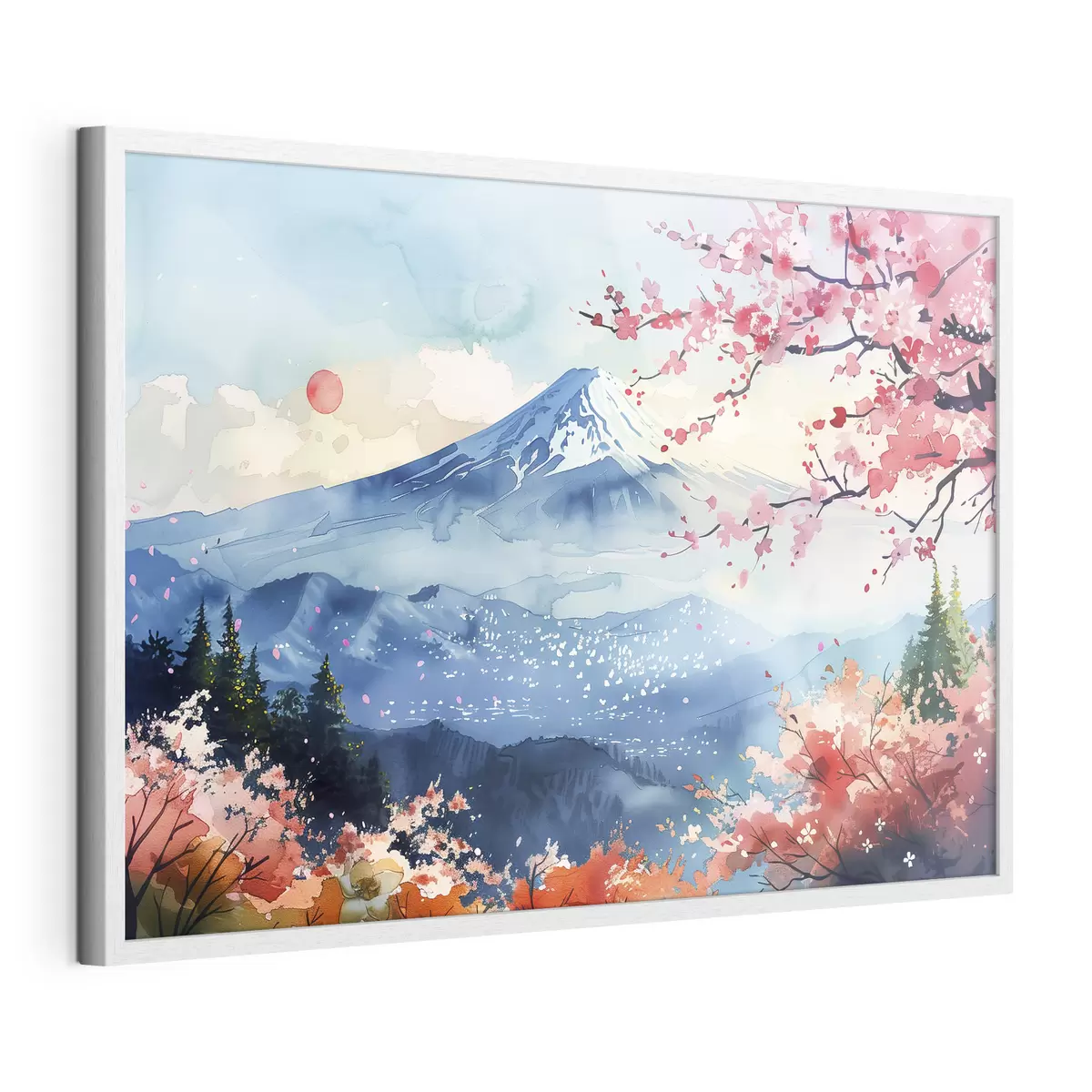 Poster Paesaggio della montagna Fuji, natura orientale, ciliegi, tramonto f39775