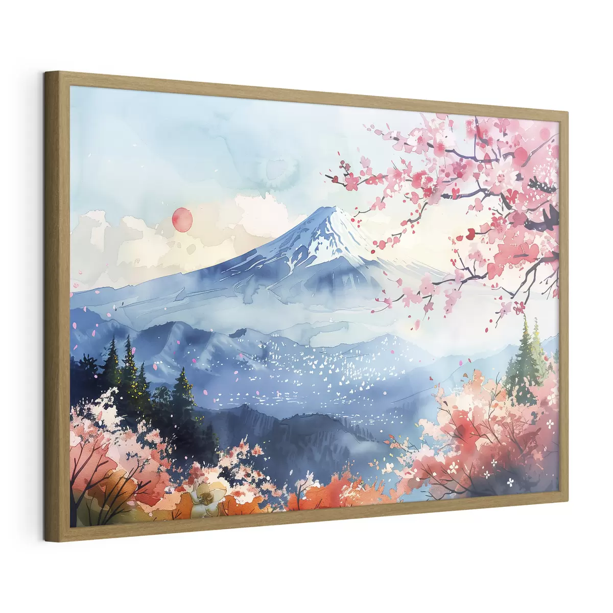 Poster Paesaggio della montagna Fuji, natura orientale, ciliegi, tramonto f39775