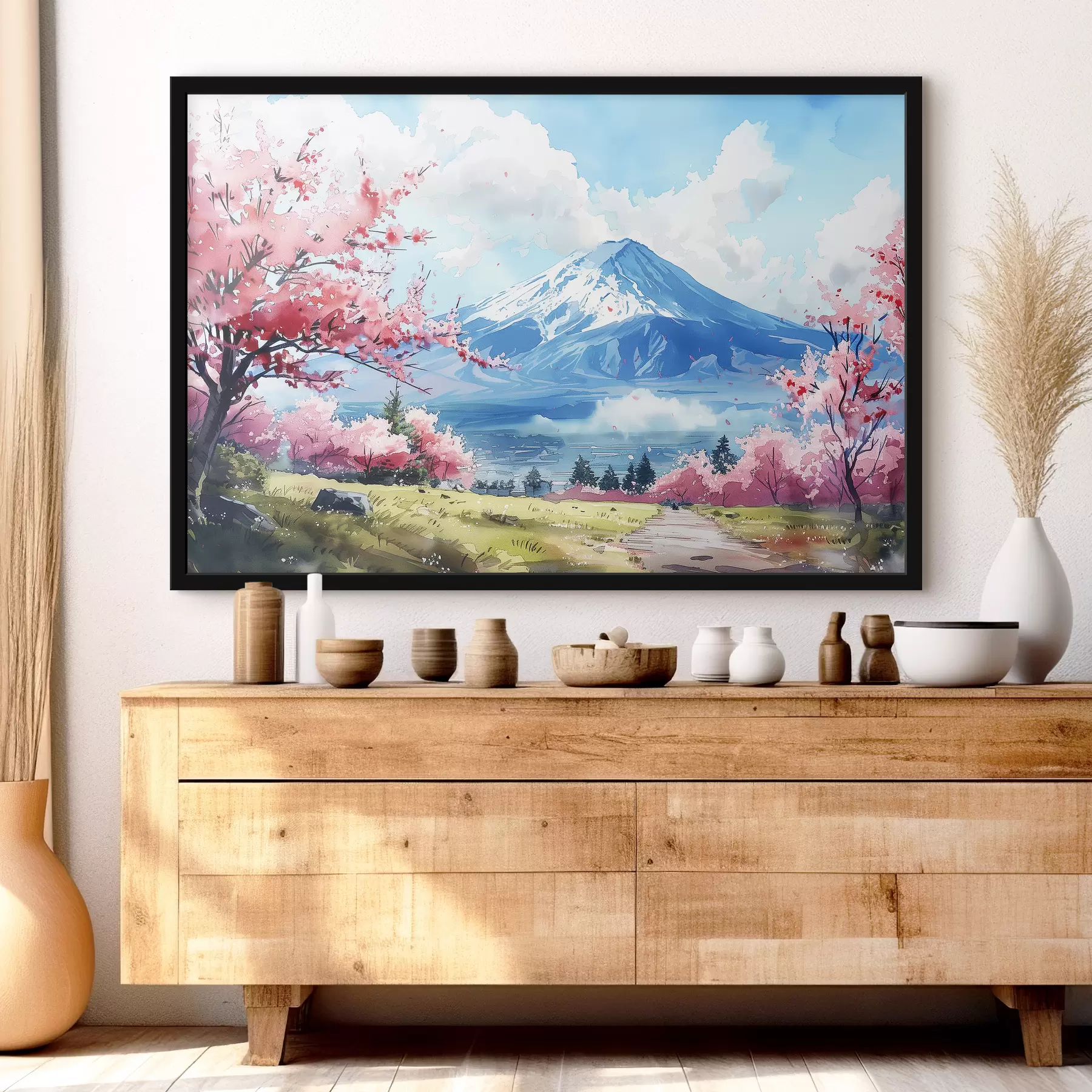 carta da parati Paesaggio della montagna Fuji, natura in fiore primaverile, ciliegi, giapponese nr. f39777