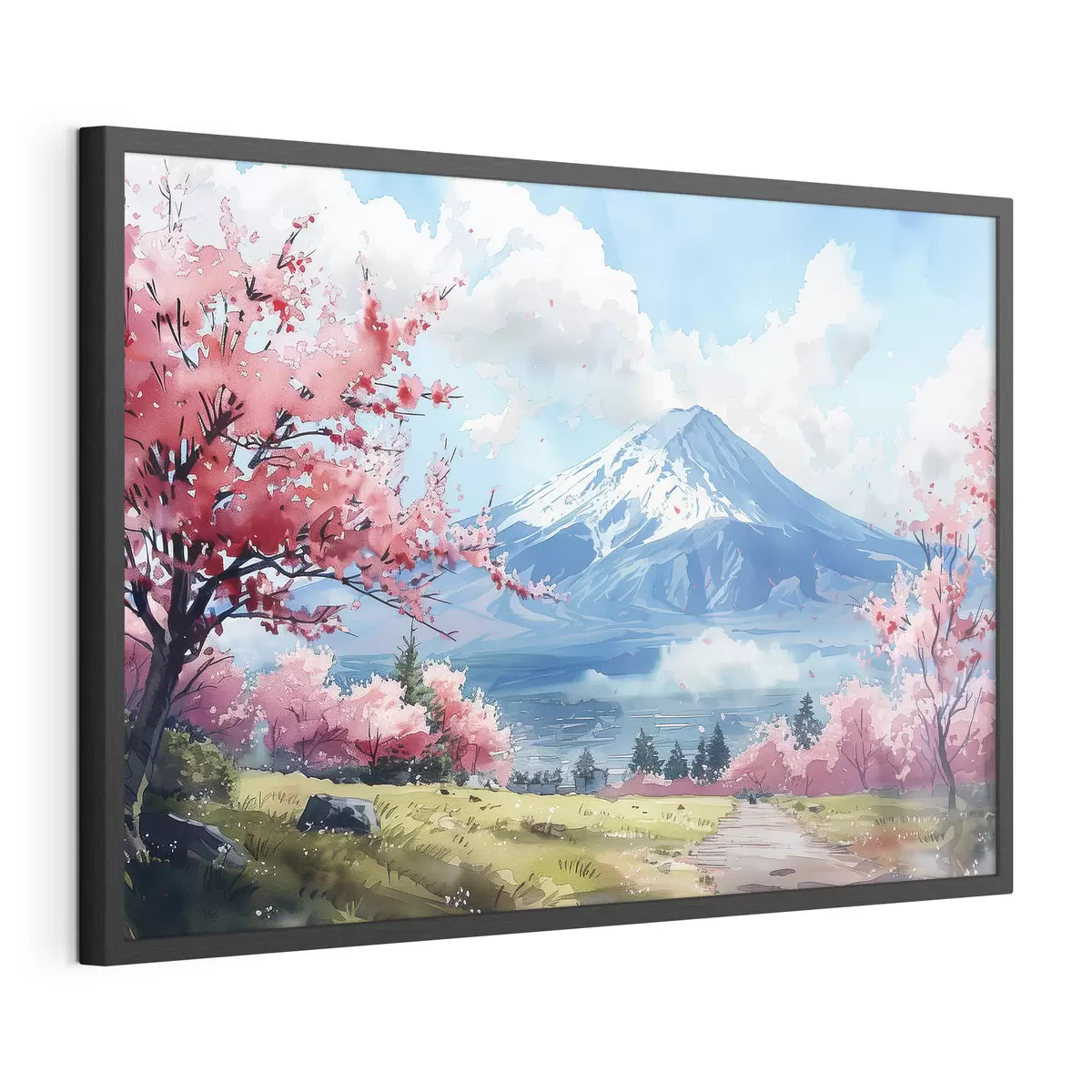 Poster Paesaggio della montagna Fuji, natura in fiore primaverile, ciliegi, giapponese f39777