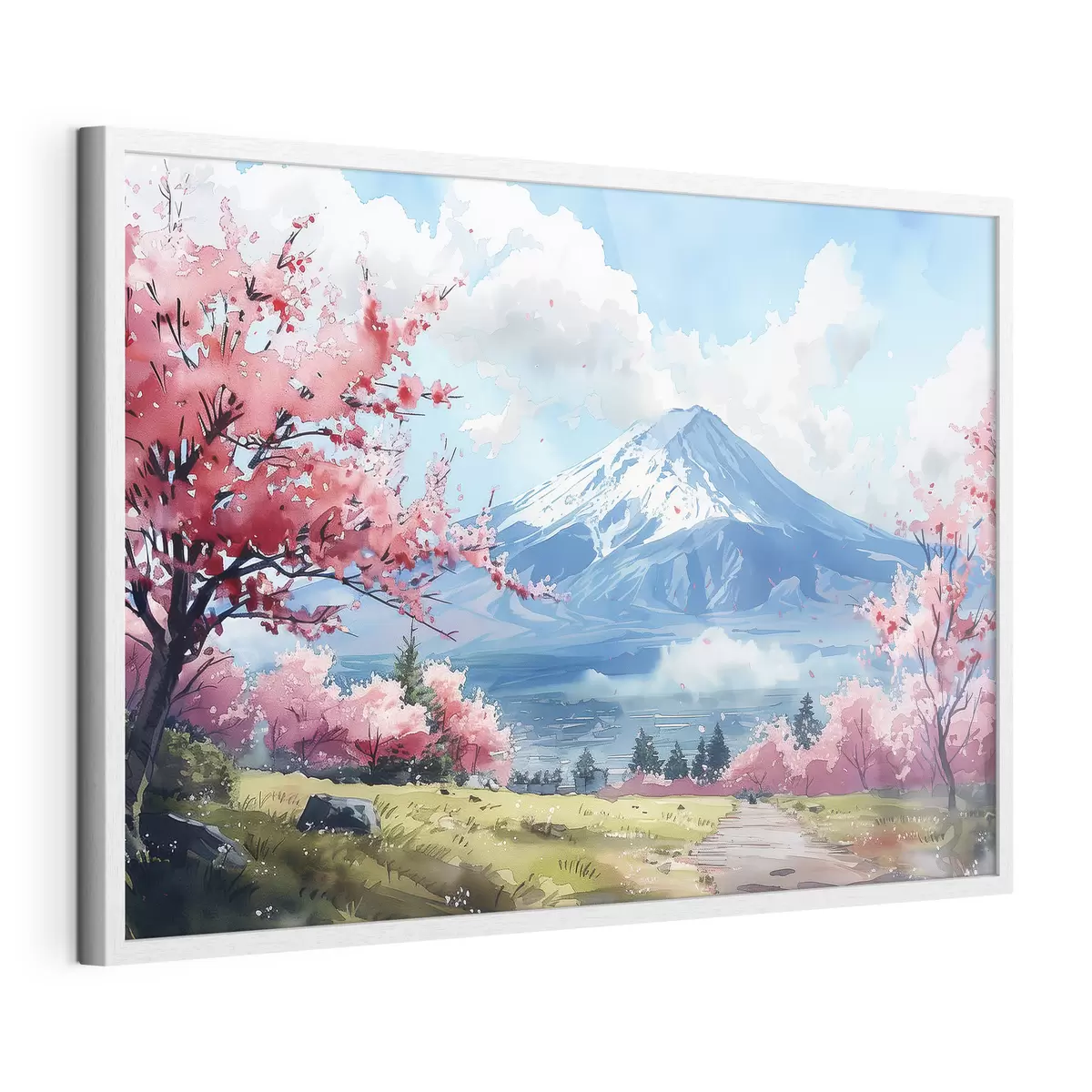 Poster Paesaggio della montagna Fuji, natura in fiore primaverile, ciliegi, giapponese f39777