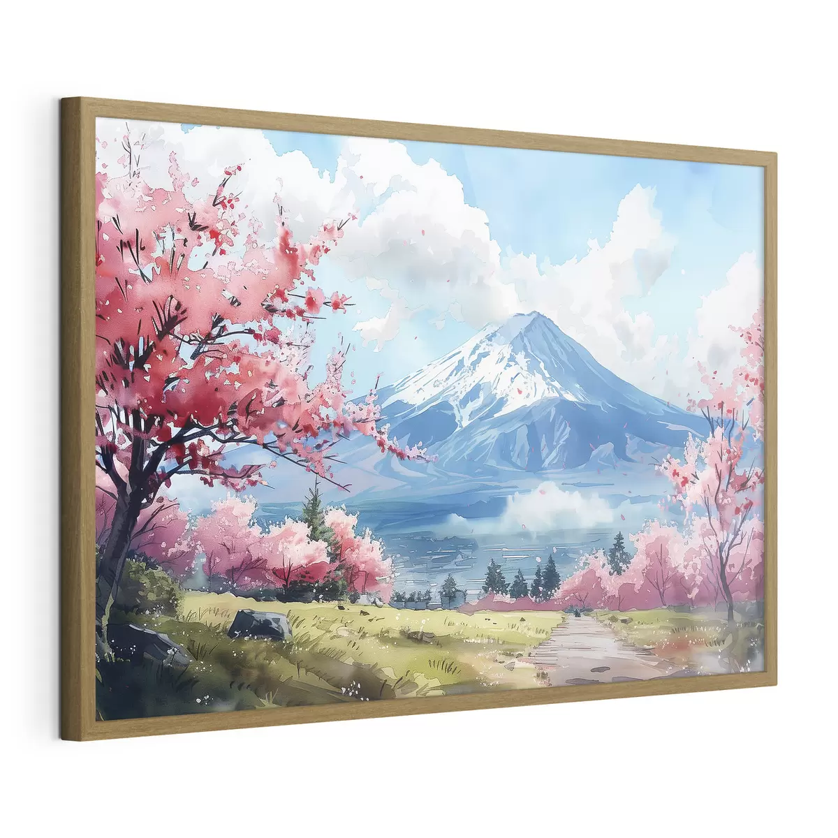 Poster Paesaggio della montagna Fuji, natura in fiore primaverile, ciliegi, giapponese f39777