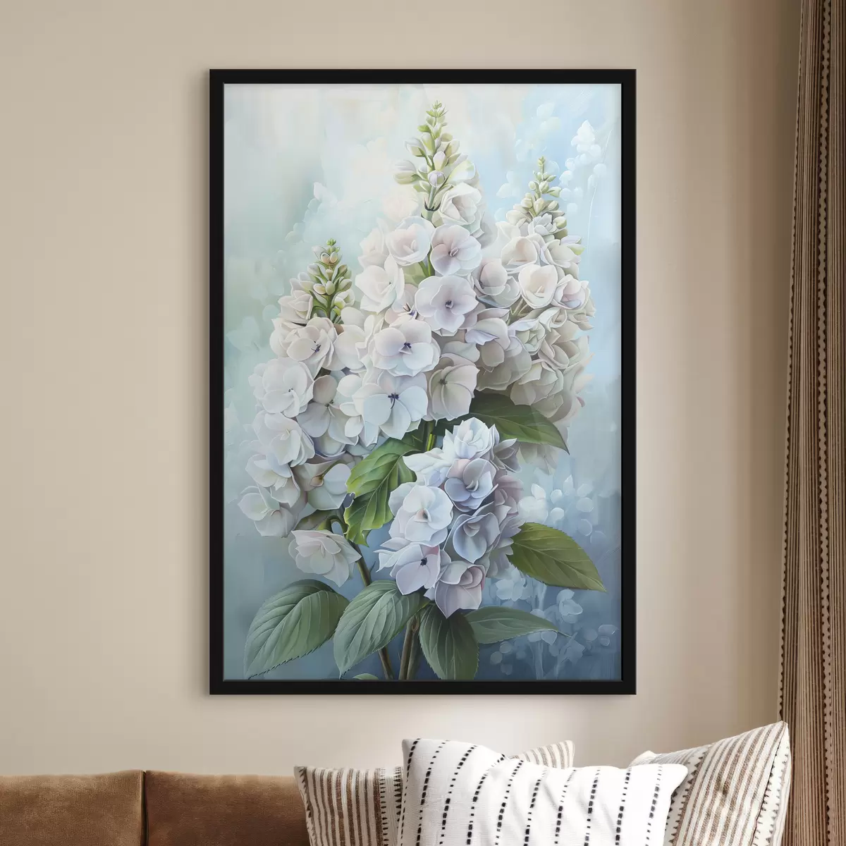 Poster Fiore di ortensia viola, colori naturali tenui, disegno ad acquerello f39783