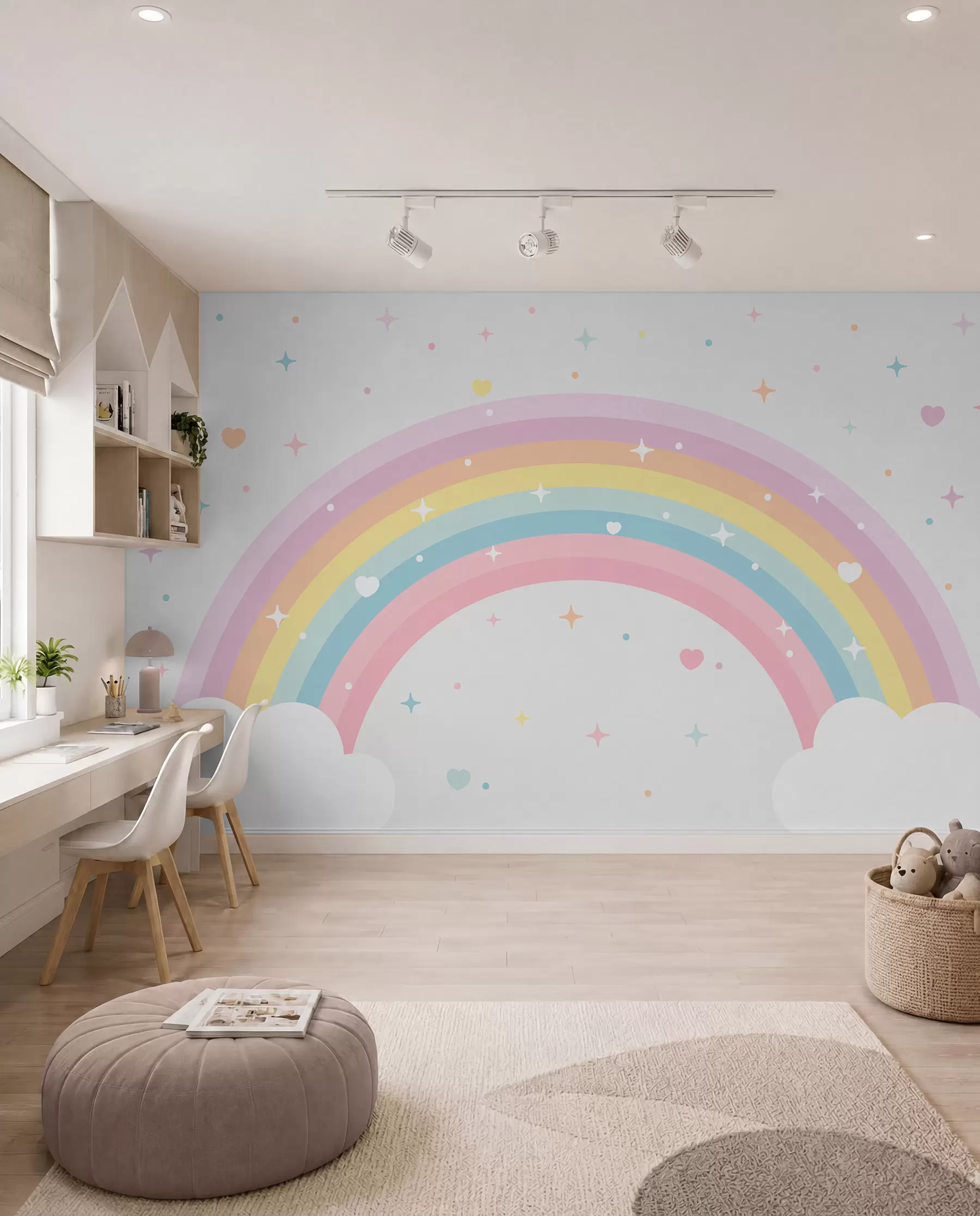 carta da parati Arcobaleno, cuori e stelle nr. w08109
