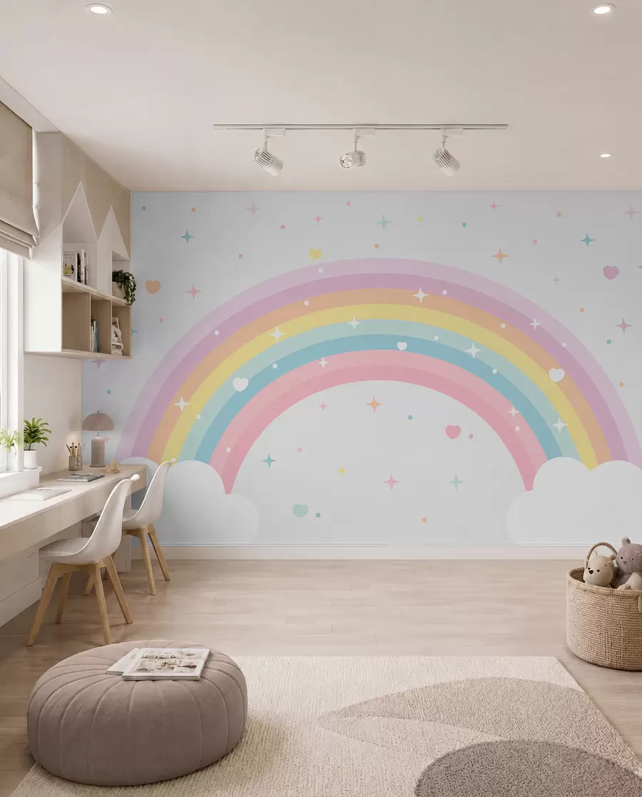 carta da parati Arcobaleno, cuori e stelle nr. w08109