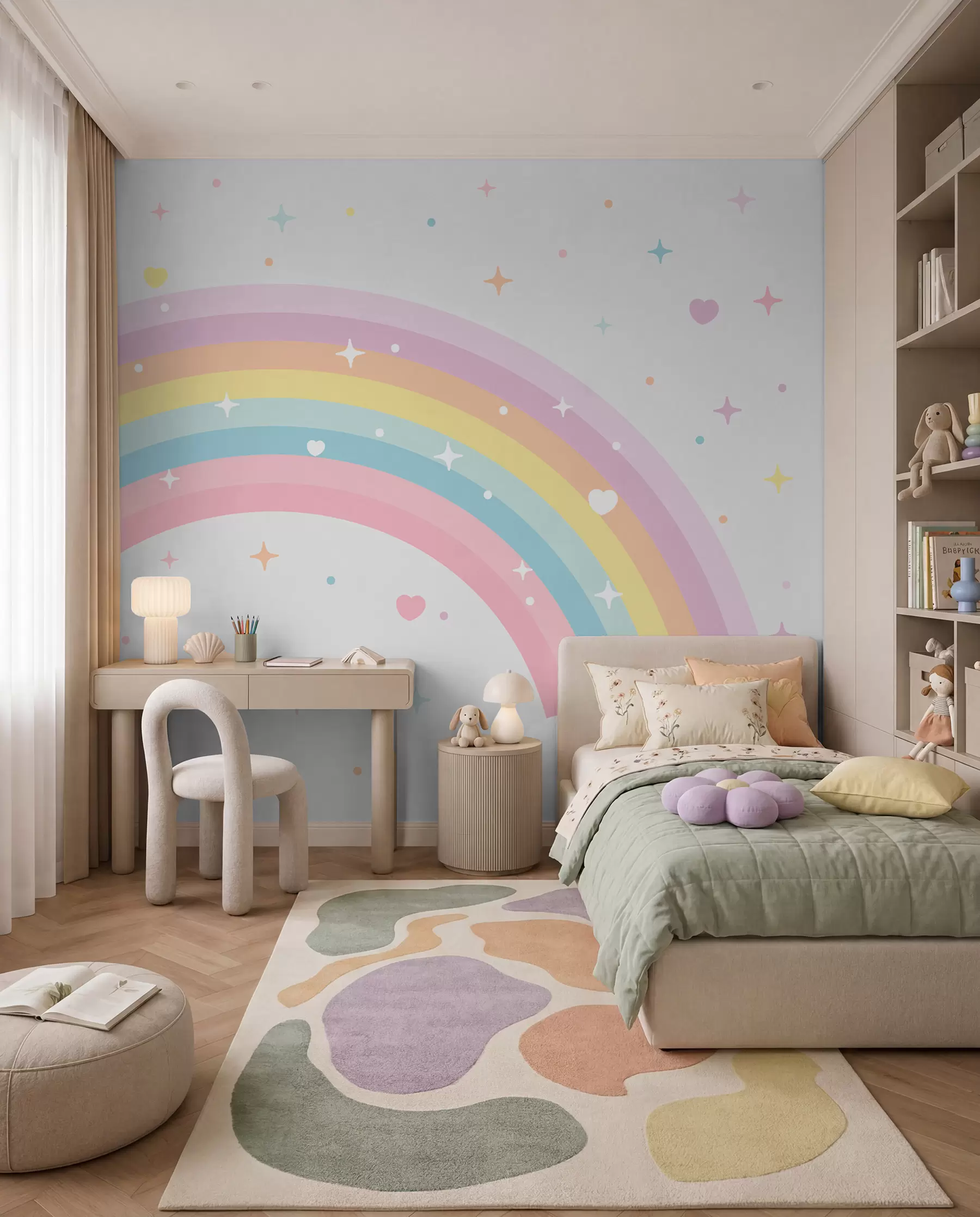 carta da parati Arcobaleno, cuori e stelle nr. w08109