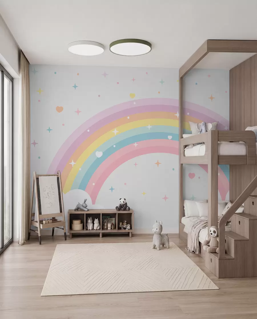 carta da parati Arcobaleno, cuori e stelle nr. w08109