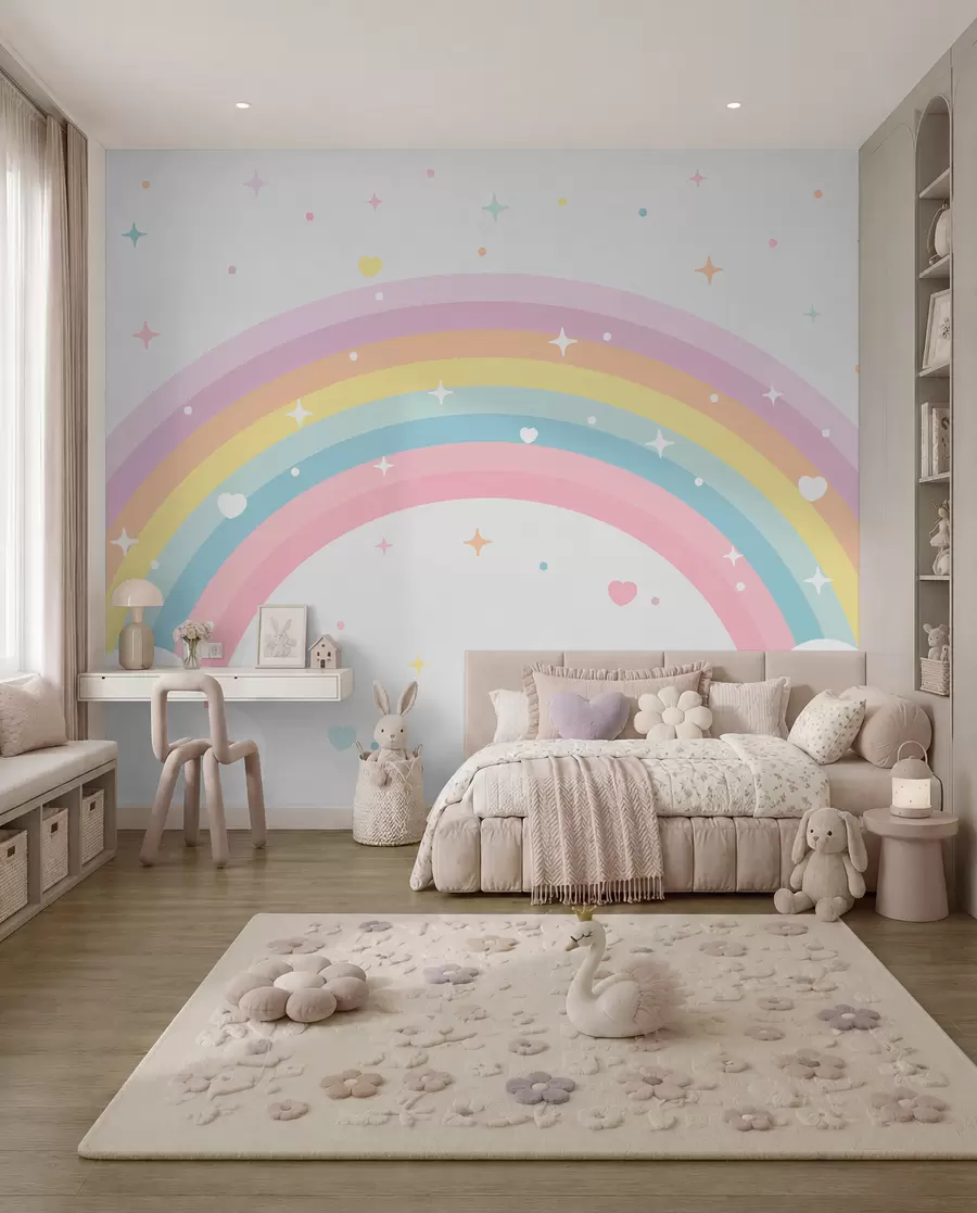 carta da parati Arcobaleno, cuori e stelle nr. w08109